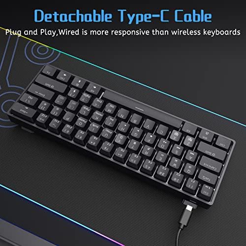 DIERYA 60% Mechanical Keyboard, DK61se Wired Gaming Keyboard with Red Switches, LED Backlit Ultra-Compact 61 Keys Mini Office Keyboard for Windows Laptop PC Gamer Typist（Black）