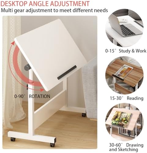 Small Standing Desk, Foldable Stand Up Desk with Wheels Mobile Computer Table Adjustable Height Desktop Sit Stand Table Workstations for Small Spaces and Home Office (Black)