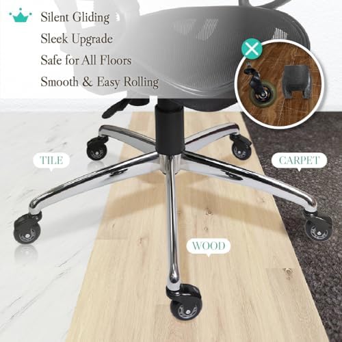 AXL 2.5" Office Chair Wheels Replacement, in-Line Style Casters for Hardwood Floors & Tile – Silent, Scratch-Free Smooth Gliding, Fit 7/16" x 7/8", with Unique Corner Guard Protection (Set of 5)
