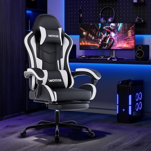 Ergonomic Gaming & Office Chair, Footrest, Racing Design Black/White