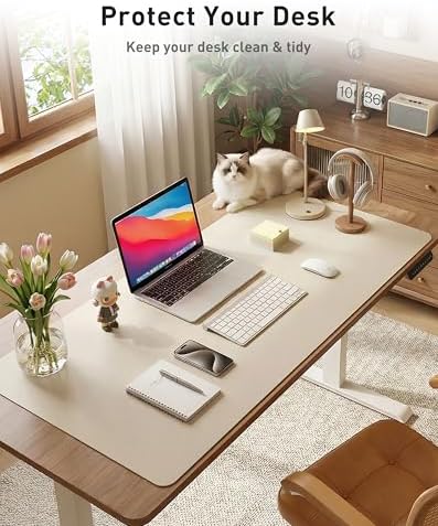 Aothia Faux Leather Desk Mat - Large Mouse Pad, Non-Slip PU Leather Blotter, Waterproof Writing Surface for Office and Home (Eggshell, 63" x 17")