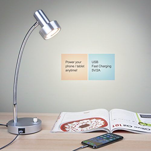 O’Bright Dimmable LED Desk Lamp with USB Charging Port (5V/2A), Full Range Dimming LED, Table Lamp with USB Charger, Flexible Gooseneck, Office Desk Lamp/Bedside Lamp, Vintage Design (Aluminum)