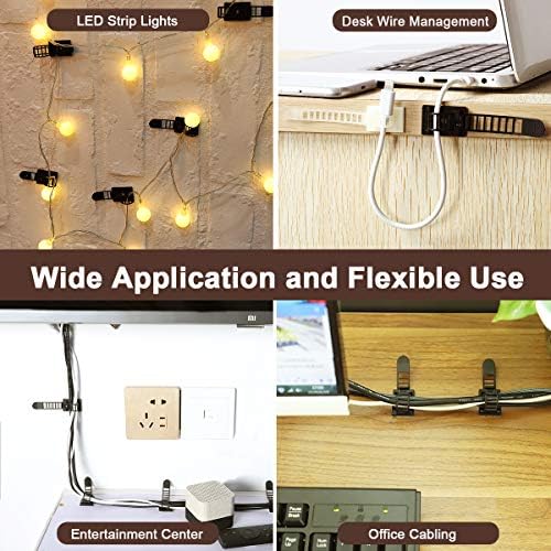 100Pcs Adhesive Cable Management Clips with 50Pcs Zip Ties, Adjustable Nylon Cable Strap Ties Wire Clips Clamps Organizer, Extra Screw & Hole - 3.35 Inch Black