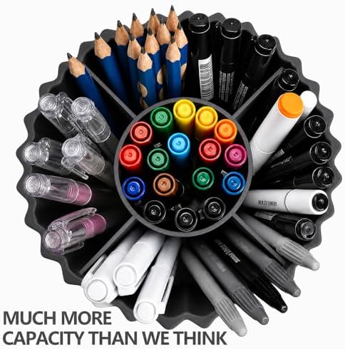 Lebenrich Aesthetic Black Pen Holder for Desk, Rotating Plastic Desk Pencil Holder Organizer for Home School Office