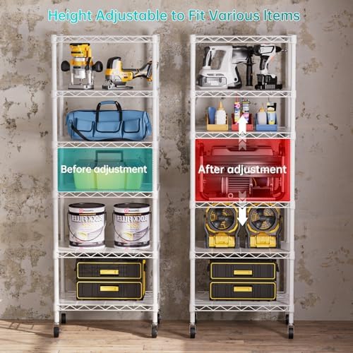 SINGAYE 6 Small Wire Shelves Kitchen Pantry Close Home Organizers and Storage Bathroom Shelf Laundry Room Organization Adjustable Book Metal Garage Shelving Unit