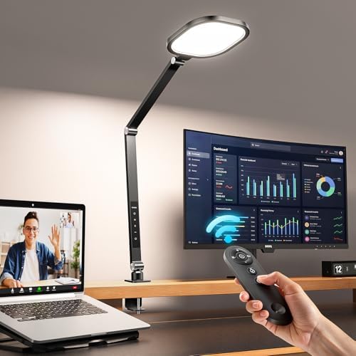 LitONES Remote LED Desk Lamp with Clamp, 2000LM, 30 Modes, Metal Arm