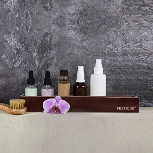 PRATIQUE Bamboo Drawer Organizer,Kitchen Utensil Organizer Silverware Tray,Cutlery Holder, Wood Storage Box for Flatware, Makeup, Bathroom, Office Desk,15 * 3 * 2,Nut-brown