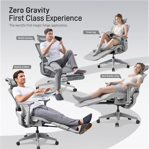 FLOW360 Ergonomic Mesh Office Chair with Footrest, Big&Tall Chair Gray MS