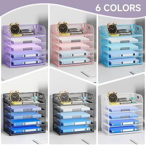 5-Tier Stackable Paper Organizer with Handle, Purple