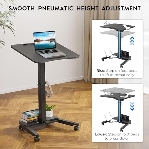 BONTEC Mobile Standing Desk, Adjustable Height, 23.6 x 20.5 Inch, Black