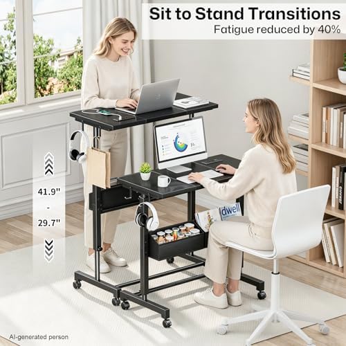 Small Mobile Standing Desk: 5-in-1 Charging Station - Power 5 Devices