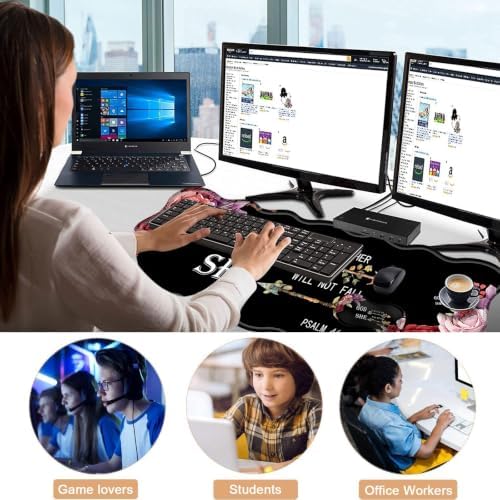 Mouse Pad with Wrist Support + Desk Mat + Coaster 3 in 1 Set, XL Large Gaming Mousepad Ergonomic Mouse Pads for Desk Computer Laptop Office,Flower Bible Verse Psalm 46-5
