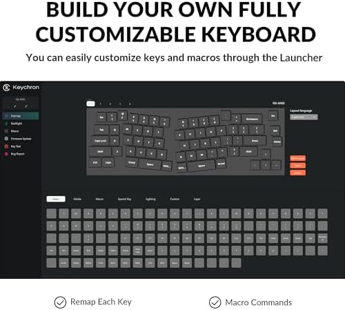 Keychron Q8 Wired Custom Mechanical Keyboard, 65% Alice Layout QMK/VIA Programmable with Hot-swappable Gateron G Pro Blue Switch Double Gasket Compatible with Mac Windows Linux (Grey)