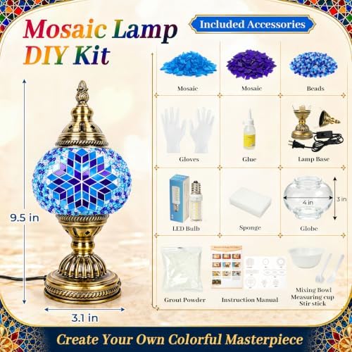 Joyclub DIY Turkish Mosaic Lamp Kit for Adults, Beginner Friendly, Blue