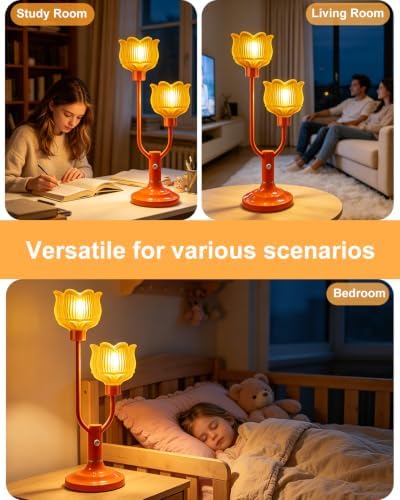 Flower Orange Table Lamp Dimmable Vintage Lamp 2 Bulbs Included