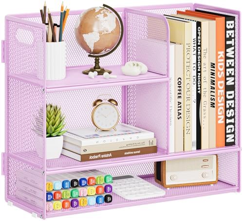 Marbrasse Desk Shelf Organizer with Handle, Bookshelf File Holder, Purple