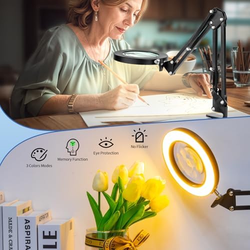 HITTI 10X Magnifying Glass with Light, 1,800 Lumens Stepless Dimmable