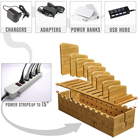 Prosumer's Choice 10 Device Bamboo Cell Phone Charging Stations | Clutter Organizer/Charging Stand for Mobile, iPhone, Laptops & Tablets | Best Mobile Accessories