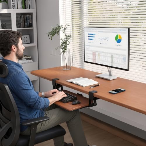 BONTEC Under Desk Keyboard Tray, Pull-Out Keyboard & Mouse Platform