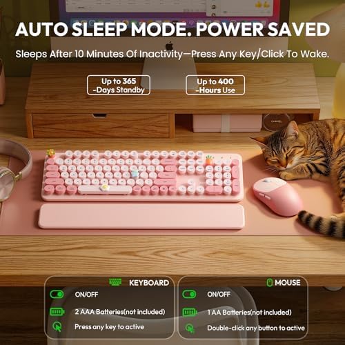 Wireless Keyboard and Mouse Combo, Typewriter Keyboard, Magnetic Wrist Rest