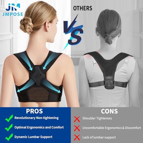 JMPOSE Back Posture Corrector for Women: Adjustable Shoulder Posture Brace Straightener Pain Relief (Black S/M)