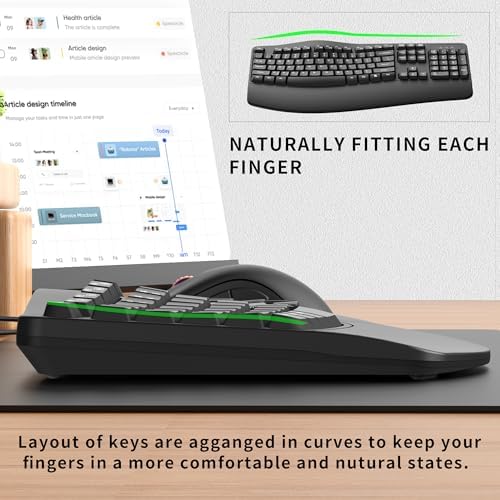 RECCAZR Ergonomic Keyboard, Wired Computer USB Keyboard with Wrist Rest