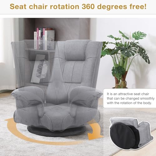 Ergonomic Swivel Floor Gaming Chair with Armrests & Side Pockets, 6-Position Reclining Sofa Bed, Foldable Padded Lounger with Thick Cushion & Lumbar Support for Esports, Reading, TV Watching, Beige