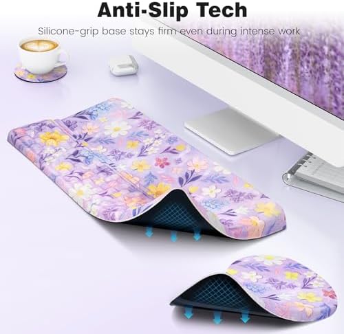 Ospelelf Keyboard Wrist Rest and Mouse Pad Set, Ergonomic Memory Foam Wrist Support, Aesthetic Desk Accessories for Office, Home & Gaming, Relief for Carpal Tunnel & Wrist Pain, Purple Floral
