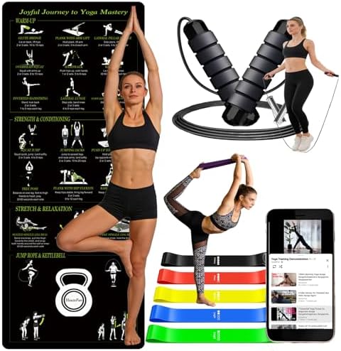 Yoga Mat with Printed Yoga Poses, Non-Slip Exercise Mat - Home & Gym Use