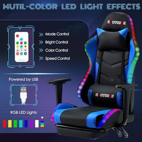 ECOTOUGE Gaming Chair Computer Chair with RGB LED Lights & Massage