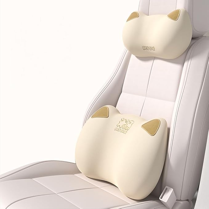 Latex Car Lumbar Support Pillow, Ergonomic Car Back Cushion, Car Seat Back Support for Driving Lower Back Pain Relief Waist Pillow (Beige)
