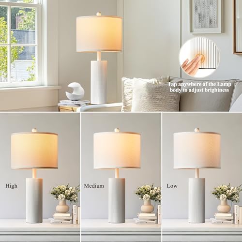 24.5”Modern Table Lamps for Living Room, Touch Lamps Set of 2, White