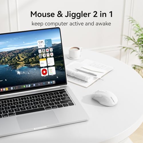 TECKNET Rechargeable Jiggler Wireless Mouse, Dual-Mode Connectivity, White