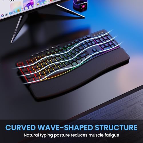 RGB Wireless Keyboard Mouse Combo with Ergonomic Wave, Silent Rechargeable