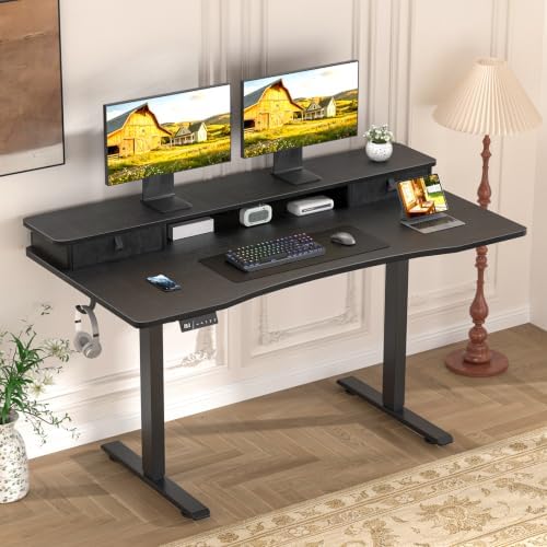 55 x 27.6 Electric Standing Desk with Drawers, Black