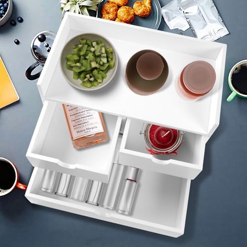 Charmewooden Bamboo Desk Organizer With Drawers Countertop Drawers Counter Storage Box Corner Desk Organizer for Home Office No Assembly Required