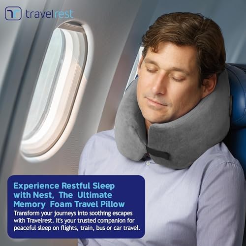 TRAVELREST Nest Neck Pillow Travel Essentials - Memory Foam Support - Grey