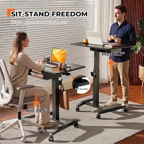 JOY worker Rolling Laptop Desk with Drawer, 31.5" Black Mobile Staning Desk