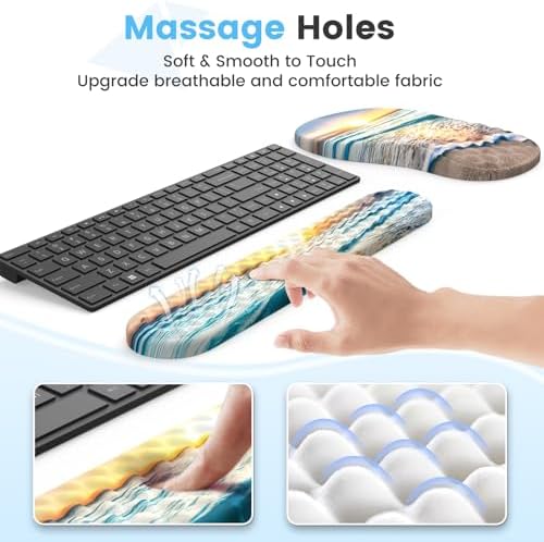 HAOCOO Ergonomic Mouse Pad & Keyboard Wrist Rest Set, Beach
