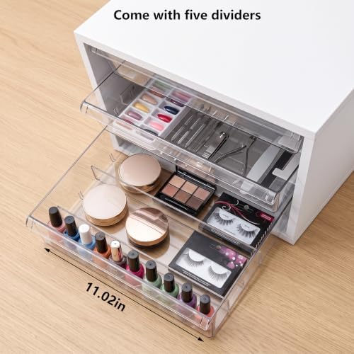WOPITUES Wooden Desk Organizer with 3 Drawers & a Total of 5 Dividers,White