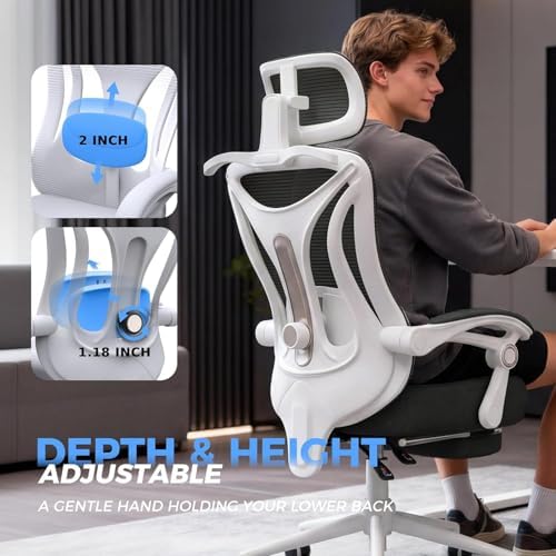 CYKOV Ergonomic Office Chair with Footrest - Adjustable Lumbar Support & Headrest, 90-135° Reclining Mesh Back Computer Chair - Home Office/Gaming, 350lbs Capacity