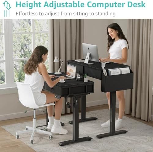 KLUVIS Electric Standing Desk with Drawers, 32 Inch, Black