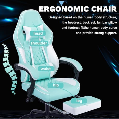 Blue Ergonomic Gaming Chair for Adults with Footrest and Massage