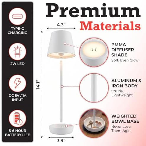 Cordless Table Lamp 2-Pack, Rechargeable Touch Lamp with Remote