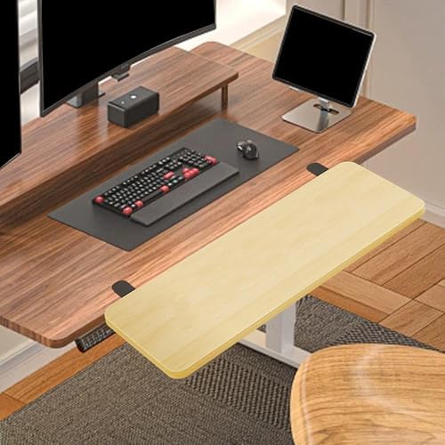 Desk Extender Tray Foldable Clamp on Shelf Organizer Keyboard Table Extension Armrest Wrist Support Sturdy Easy to Mount Wood Metal Construction Suita, Wood Color
