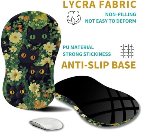 Hokafenle Ergonomic Mouse Pad Wrist Support, Wrist Rest Mousepad for Carpal Tunnel Pain Relief with Integrated Memory Foam Slope Massage Bulge (11.8x7.9 inch,Cute Cat