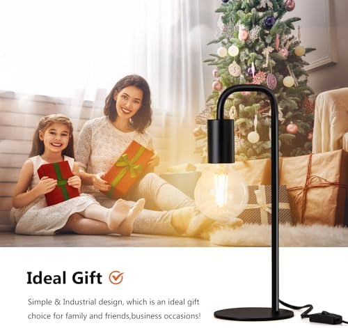 Industrial Table Lamp for Bedroom, Small Table Lamps for Bedside with Wire Switch, E26 Socket Base, Modern Nightstand Lamp for Living Room, Reading, Office, Bulb Not Included.