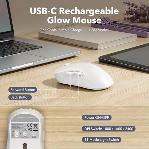 Wireless Keyboard and Mouse Combo, Magnetic Wrist Rest, Glowing White