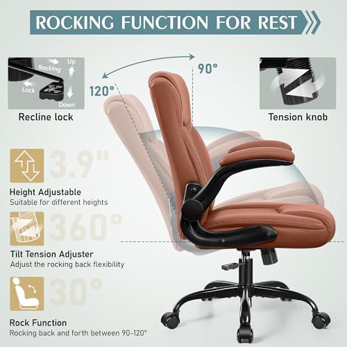Leather Office Chair, PU Home Computer Desk Chairs with Ergonomic Back Support, 360°Swivel Free，Small Gaming Chair with Wheels and Adjustable Armrests, for Short People Use