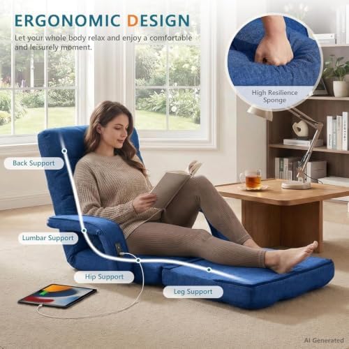 Comfy Floor Chair with Adjustable Backrest, Gaming Sofa Chairs (Navy Blue)